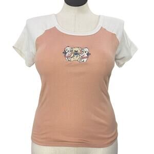 Vinyl Icons Size XL Baby Tee 90s Y2K Applique T-Shirt Angel Teddy Bear Coquette